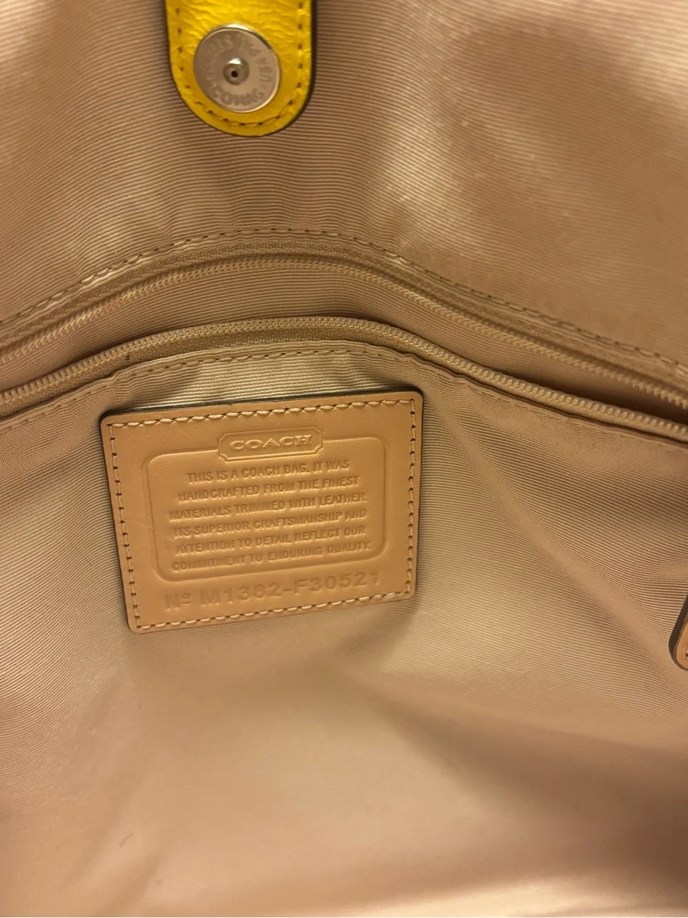 Coach Beige Signature Tote with Yellow Center Stripe. Used once!